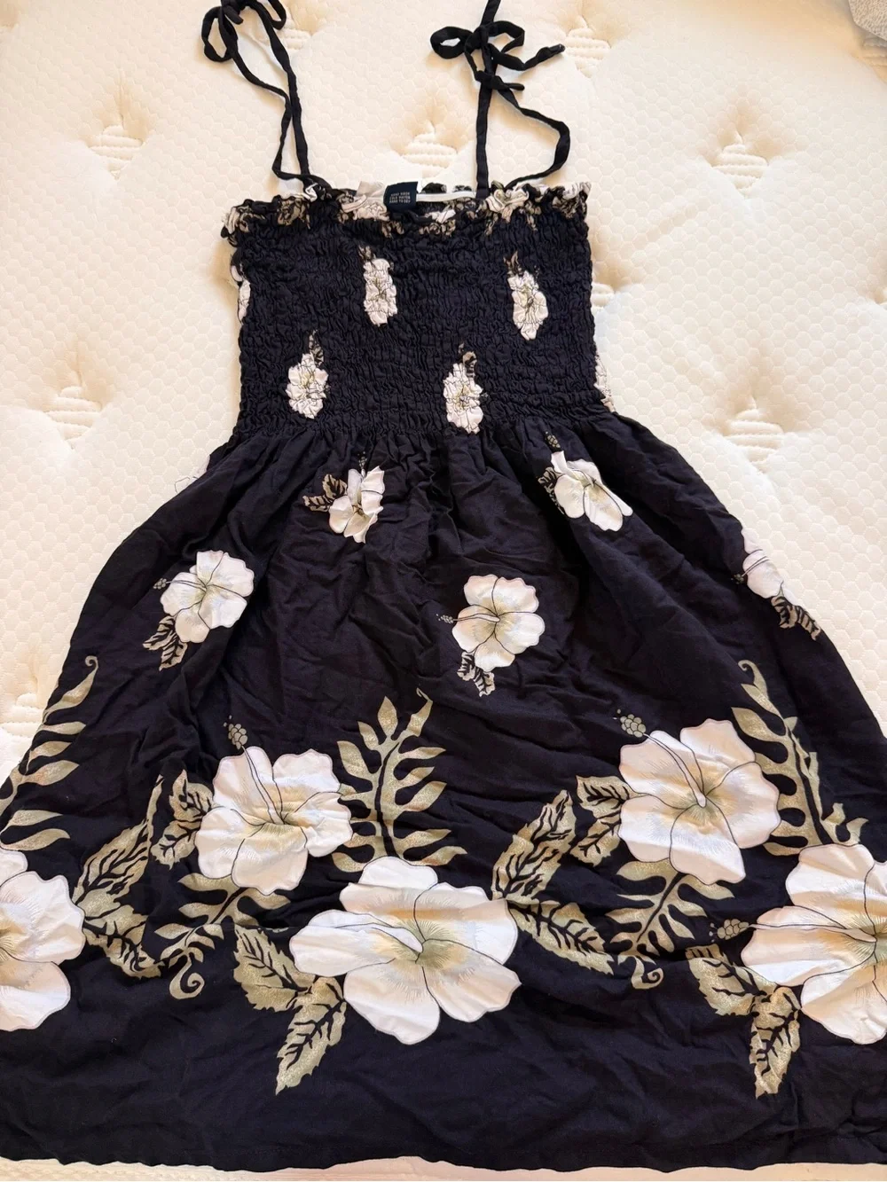 Girls Black Floral Smocked Sundress - Picture 2 of 5